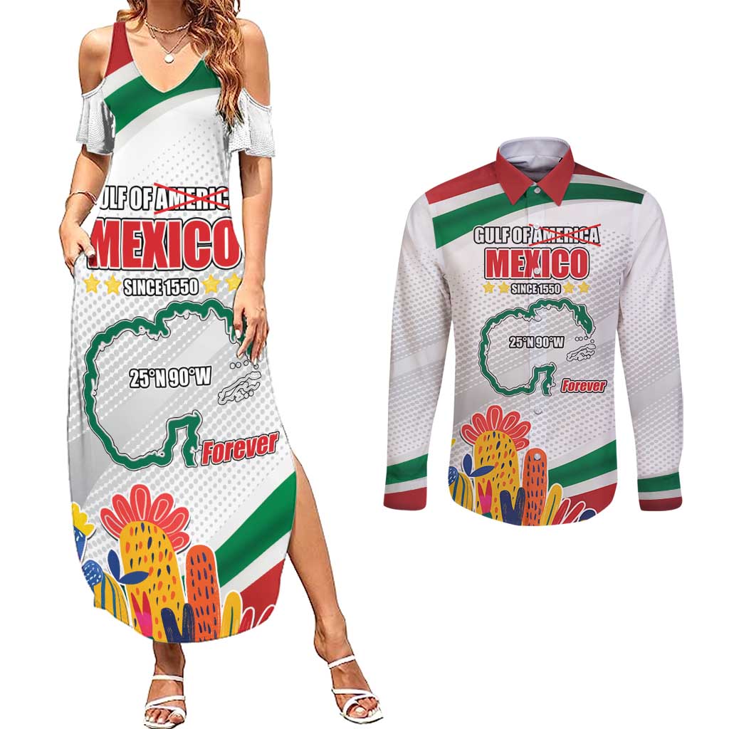 Gulf Of Mexico Since 1550 Couples Matching Summer Maxi Dress and Long Sleeve Button Shirt Golfo De Mexico Forever