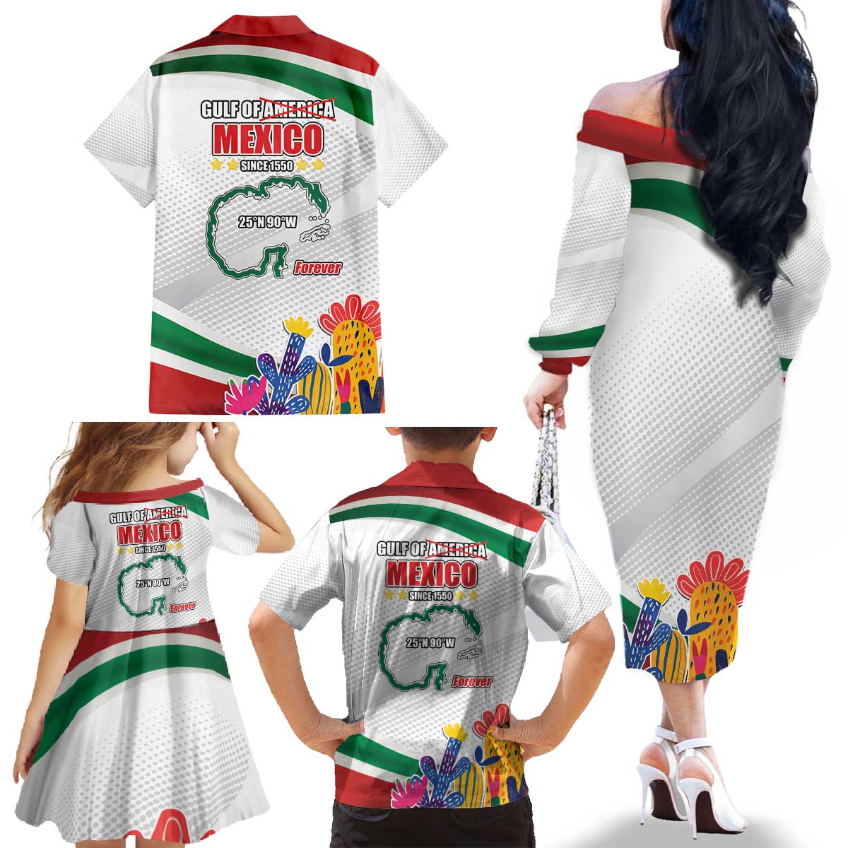 Gulf Of Mexico Since 1550 Family Matching Off The Shoulder Long Sleeve Dress and Hawaiian Shirt Golfo De Mexico Forever