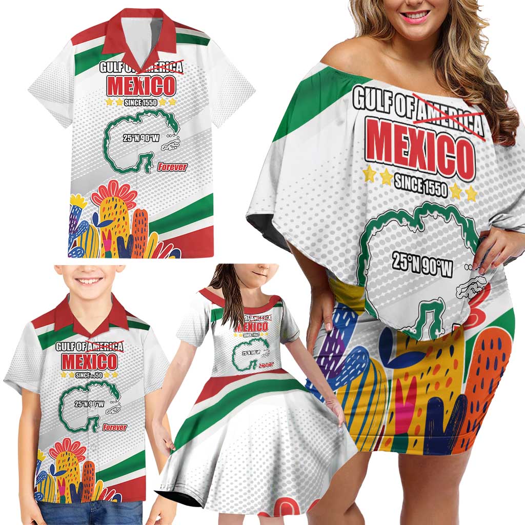 Gulf Of Mexico Since 1550 Family Matching Off Shoulder Short Dress and Hawaiian Shirt Golfo De Mexico Forever