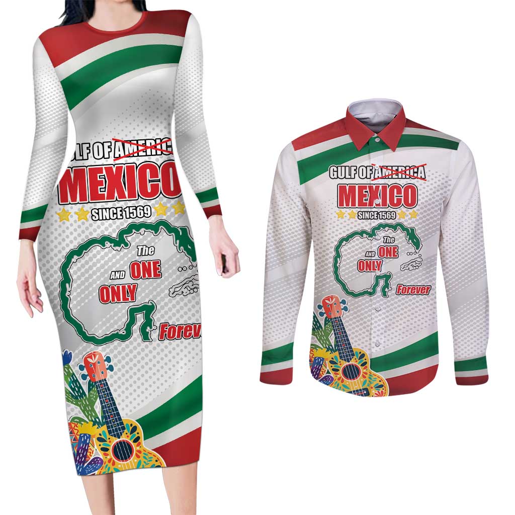 Gulf Of Mexico Since 1569 Couples Matching Long Sleeve Bodycon Dress and Long Sleeve Button Shirt Golfo De Mexico The One and Only LT17