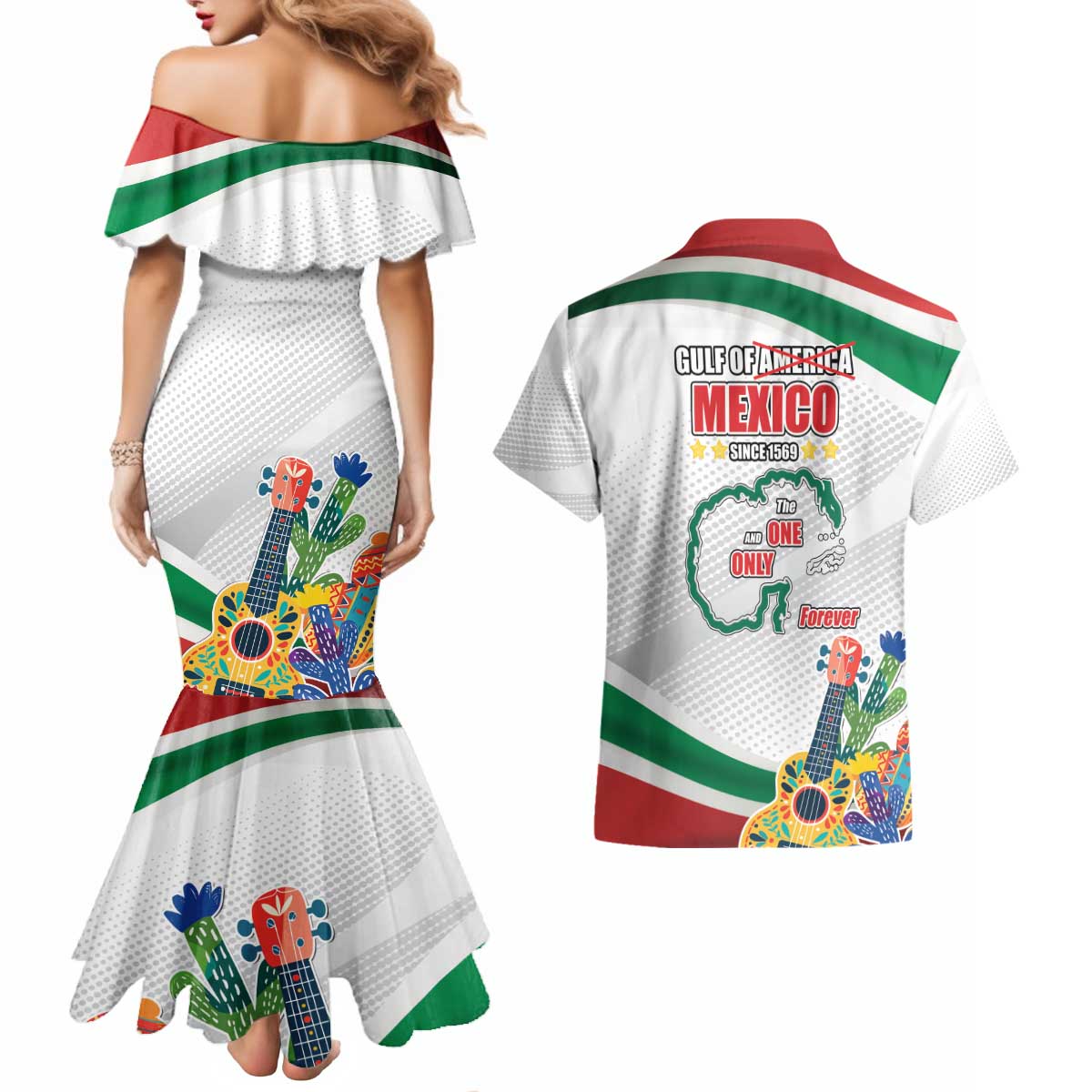 Gulf Of Mexico Since 1569 Couples Matching Mermaid Dress and Hawaiian Shirt Golfo De Mexico The One and Only LT17