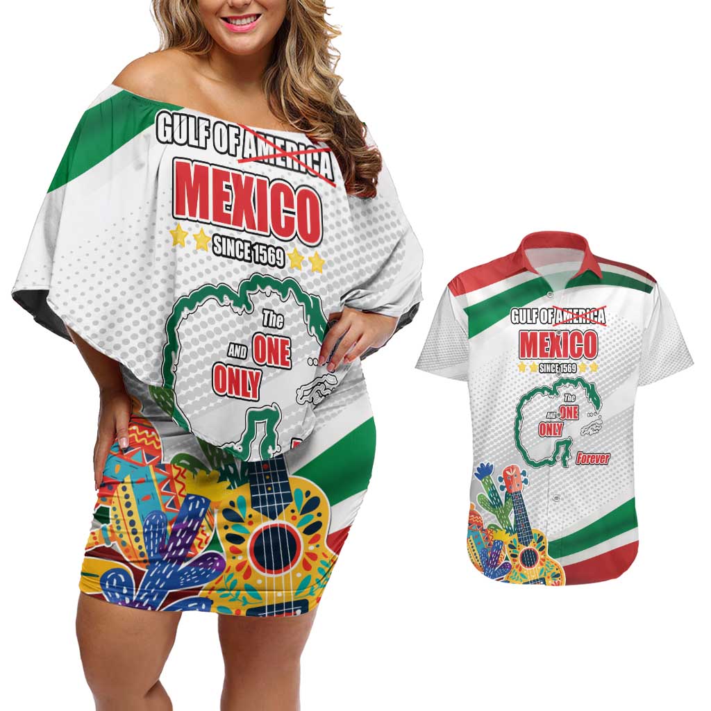 Gulf Of Mexico Since 1569 Couples Matching Off Shoulder Short Dress and Hawaiian Shirt Golfo De Mexico The One and Only LT17