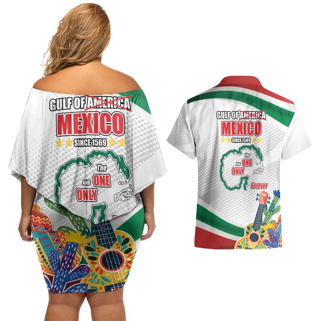 Gulf Of Mexico Since 1569 Couples Matching Off Shoulder Short Dress and Hawaiian Shirt Golfo De Mexico The One and Only LT17