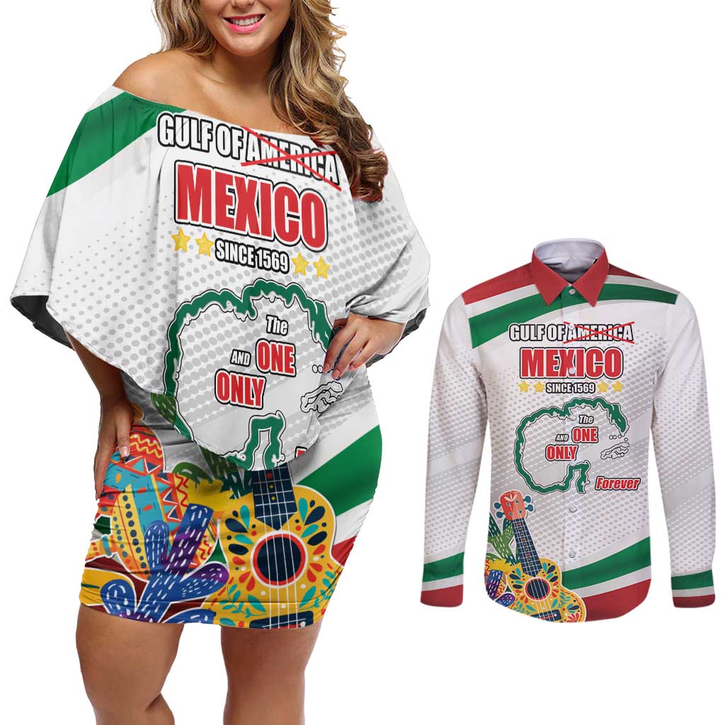 Gulf Of Mexico Since 1569 Couples Matching Off Shoulder Short Dress and Long Sleeve Button Shirt Golfo De Mexico The One and Only LT17