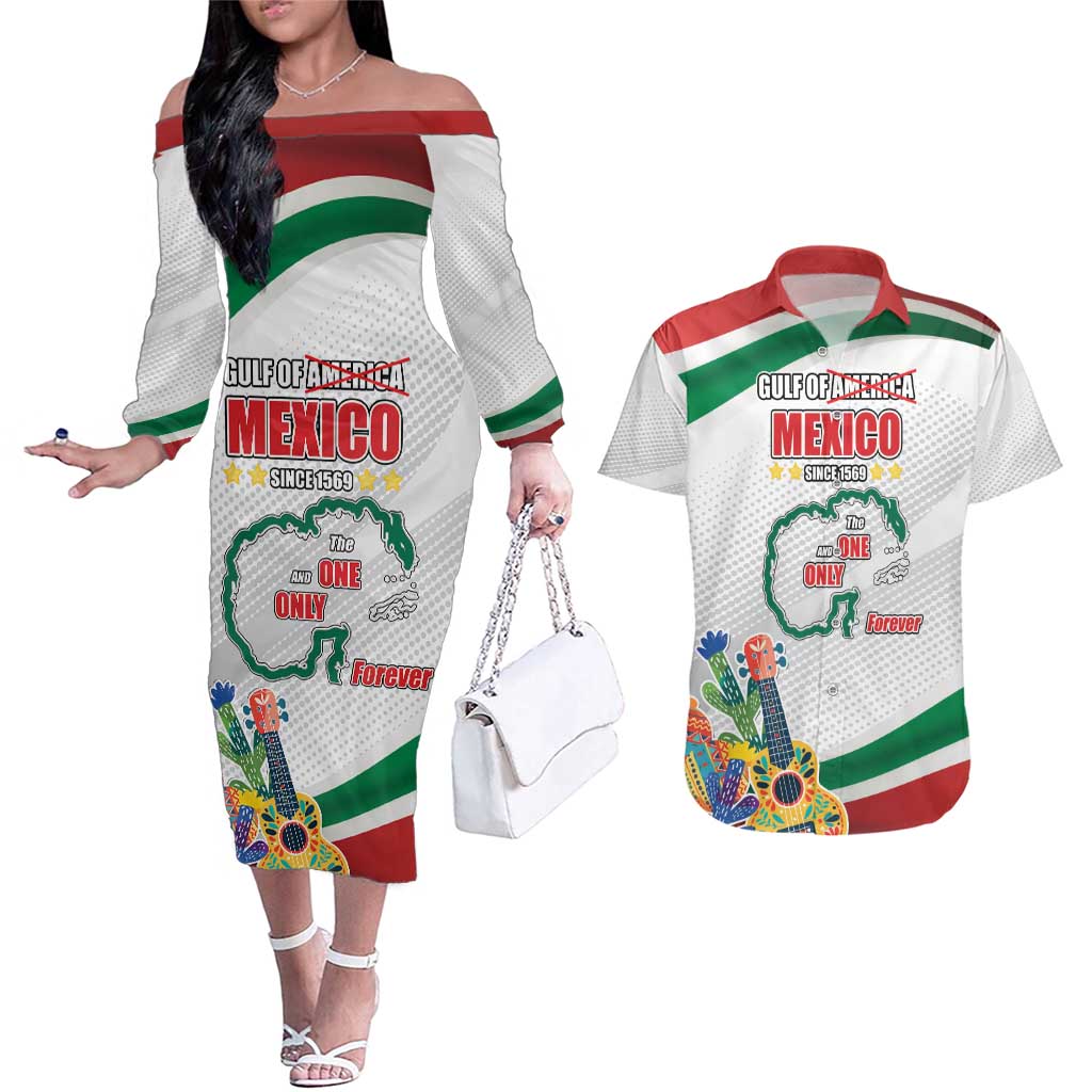 Gulf Of Mexico Since 1569 Couples Matching Off The Shoulder Long Sleeve Dress and Hawaiian Shirt Golfo De Mexico The One and Only LT17