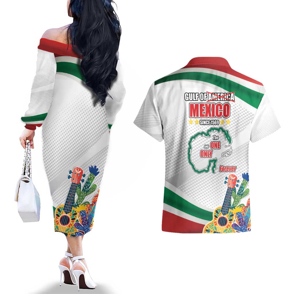 Gulf Of Mexico Since 1569 Couples Matching Off The Shoulder Long Sleeve Dress and Hawaiian Shirt Golfo De Mexico The One and Only LT17