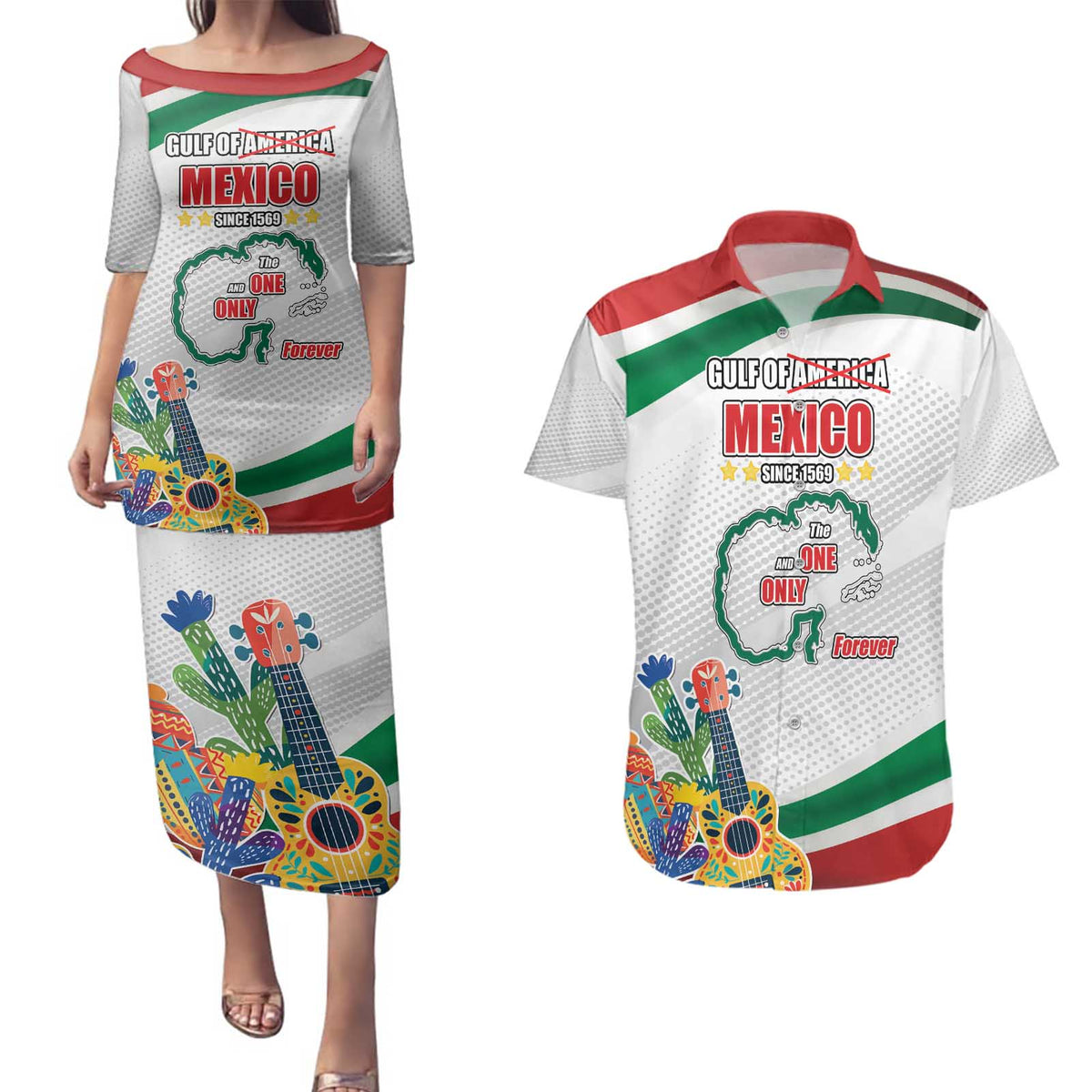 Gulf Of Mexico Since 1569 Couples Matching Puletasi and Hawaiian Shirt Golfo De Mexico The One and Only LT17