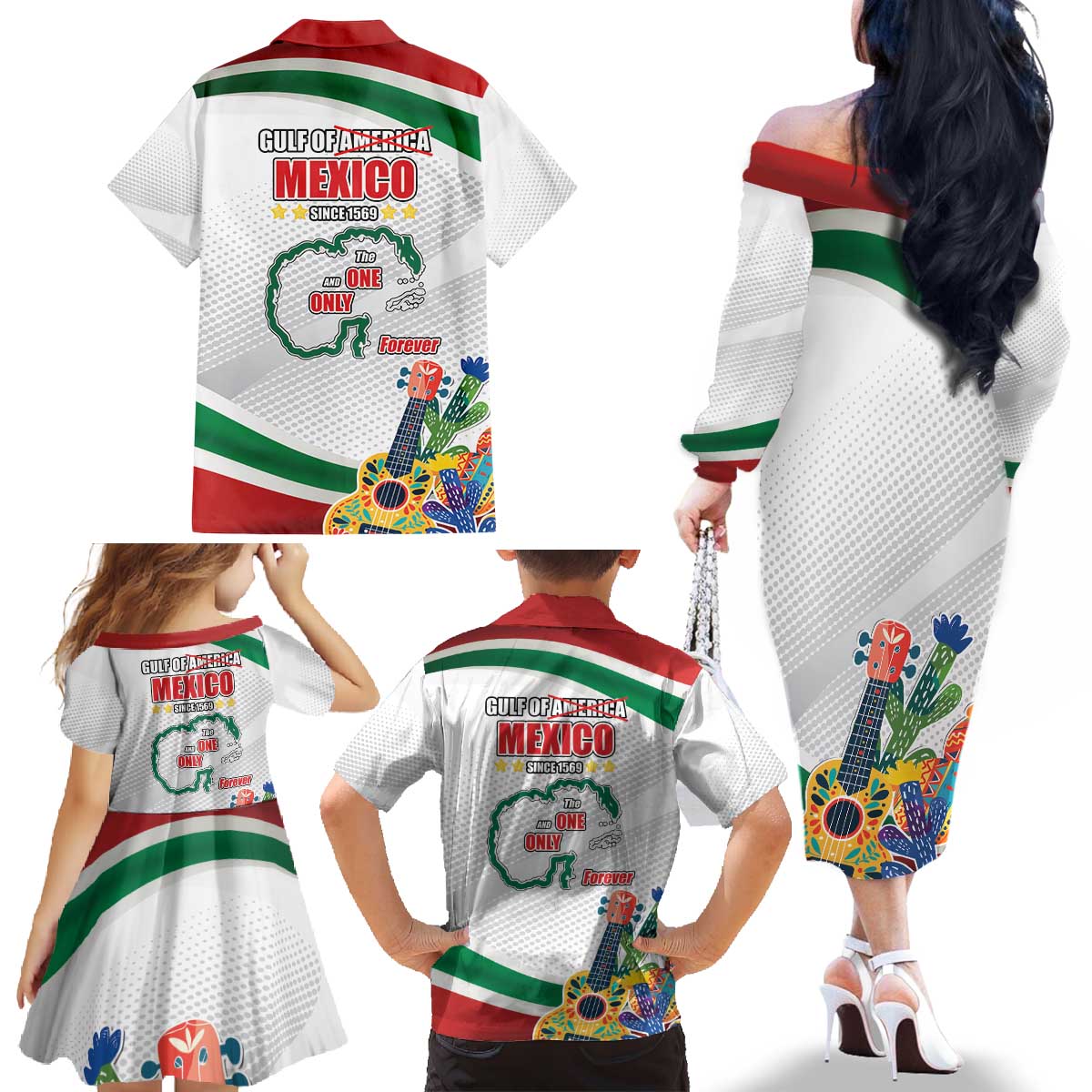 Gulf Of Mexico Since 1569 Family Matching Off The Shoulder Long Sleeve Dress and Hawaiian Shirt Golfo De Mexico The One and Only LT17