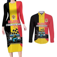Custom Belgium Formula One Couples Matching Long Sleeve Bodycon Dress and Long Sleeve Button Shirt Motorsport with Flag F1 World Championship