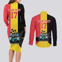 Custom Belgium Formula One Couples Matching Long Sleeve Bodycon Dress and Long Sleeve Button Shirt Motorsport with Flag F1 World Championship