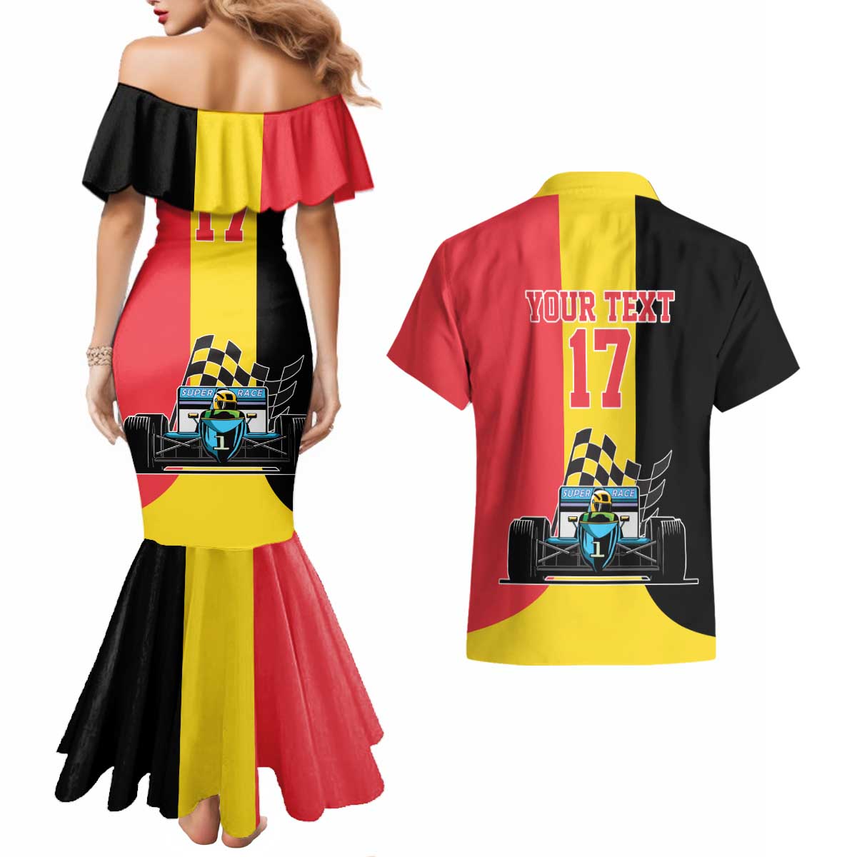 Custom Belgium Formula One Couples Matching Mermaid Dress and Hawaiian Shirt Motorsport with Flag F1 World Championship