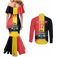 Custom Belgium Formula One Couples Matching Mermaid Dress and Long Sleeve Button Shirt Motorsport with Flag F1 World Championship