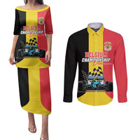 Custom Belgium Formula One Couples Matching Puletasi and Long Sleeve Button Shirt Motorsport with Flag F1 World Championship