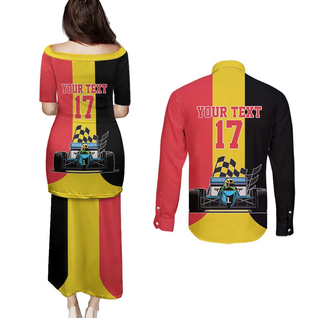 Custom Belgium Formula One Couples Matching Puletasi and Long Sleeve Button Shirt Motorsport with Flag F1 World Championship
