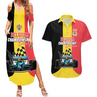 Custom Belgium Formula One Couples Matching Summer Maxi Dress and Hawaiian Shirt Motorsport with Flag F1 World Championship