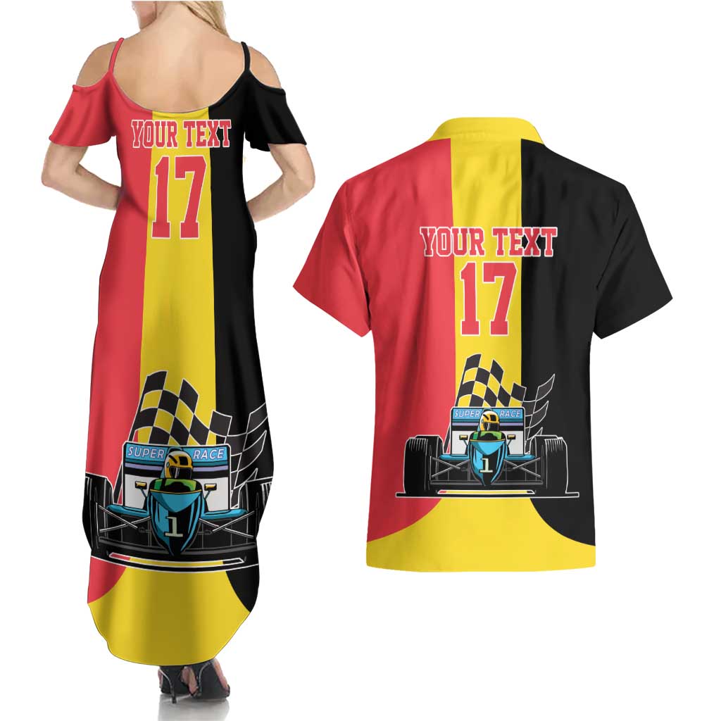 Custom Belgium Formula One Couples Matching Summer Maxi Dress and Hawaiian Shirt Motorsport with Flag F1 World Championship