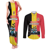 Custom Belgium Formula One Couples Matching Tank Maxi Dress and Long Sleeve Button Shirt Motorsport with Flag F1 World Championship