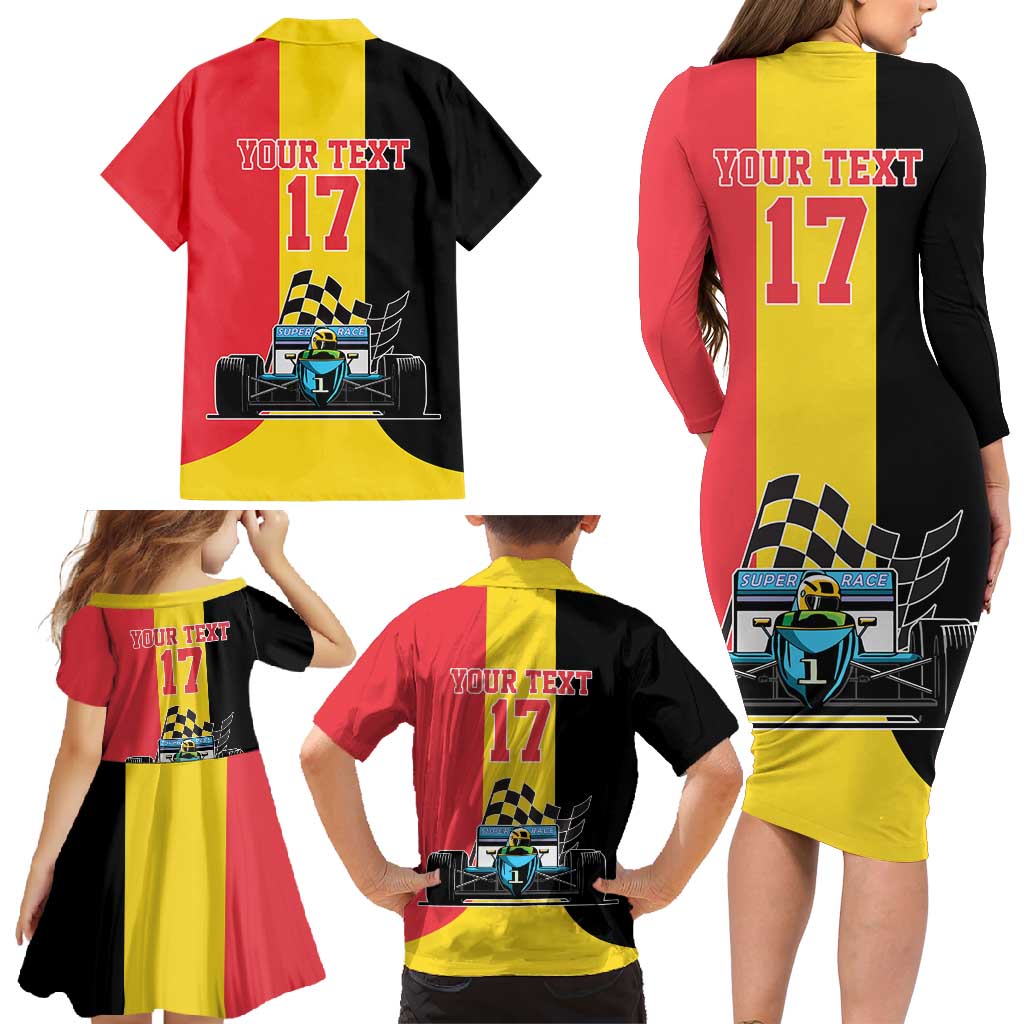 Custom Belgium Formula One Family Matching Long Sleeve Bodycon Dress and Hawaiian Shirt Motorsport with Flag F1 World Championship