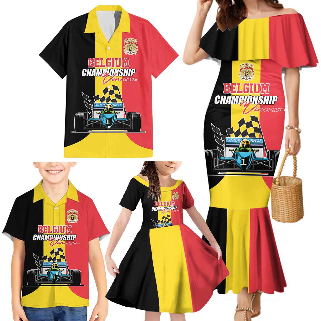 Custom Belgium Formula One Family Matching Mermaid Dress and Hawaiian Shirt Motorsport with Flag F1 World Championship