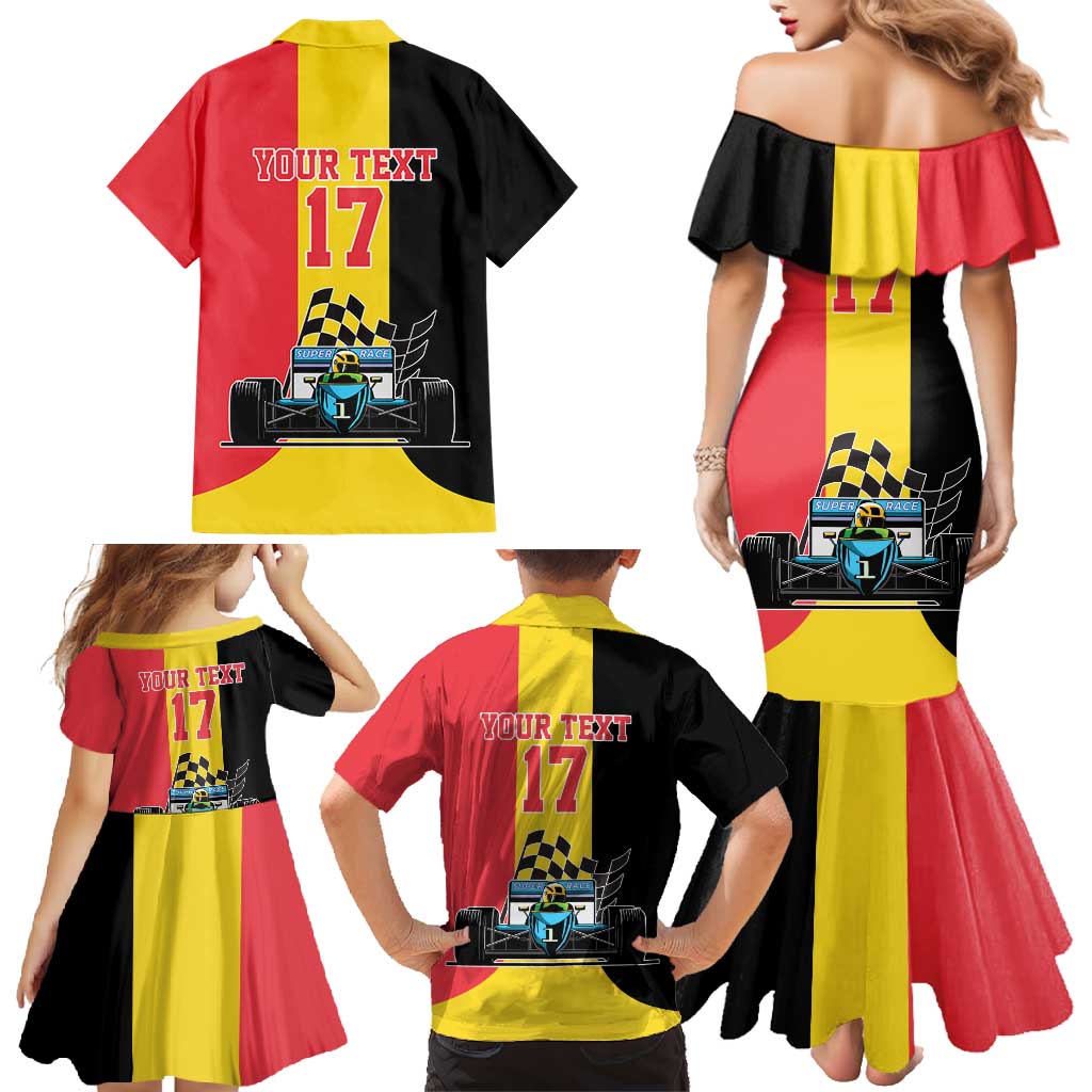Custom Belgium Formula One Family Matching Mermaid Dress and Hawaiian Shirt Motorsport with Flag F1 World Championship