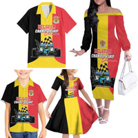 Custom Belgium Formula One Family Matching Off The Shoulder Long Sleeve Dress and Hawaiian Shirt Motorsport with Flag F1 World Championship