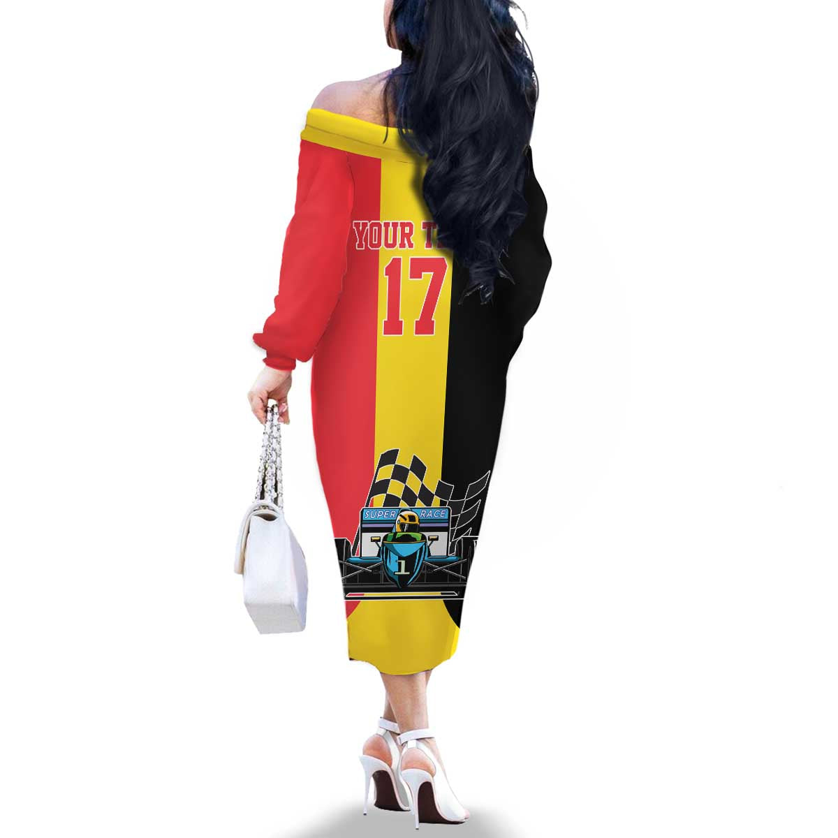 Custom Belgium Formula One Family Matching Off The Shoulder Long Sleeve Dress and Hawaiian Shirt Motorsport with Flag F1 World Championship
