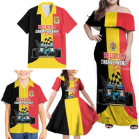 Custom Belgium Formula One Family Matching Off Shoulder Maxi Dress and Hawaiian Shirt Motorsport with Flag F1 World Championship