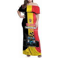 Custom Belgium Formula One Family Matching Off Shoulder Maxi Dress and Hawaiian Shirt Motorsport with Flag F1 World Championship