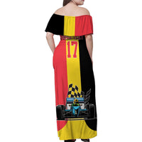 Custom Belgium Formula One Family Matching Off Shoulder Maxi Dress and Hawaiian Shirt Motorsport with Flag F1 World Championship