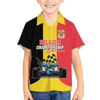 Custom Belgium Formula One Family Matching Off Shoulder Maxi Dress and Hawaiian Shirt Motorsport with Flag F1 World Championship
