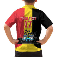 Custom Belgium Formula One Family Matching Off Shoulder Short Dress and Hawaiian Shirt Motorsport with Flag F1 World Championship