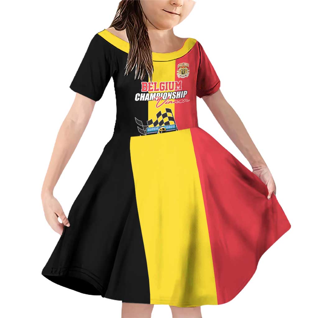 Custom Belgium Formula One Family Matching Off Shoulder Short Dress and Hawaiian Shirt Motorsport with Flag F1 World Championship