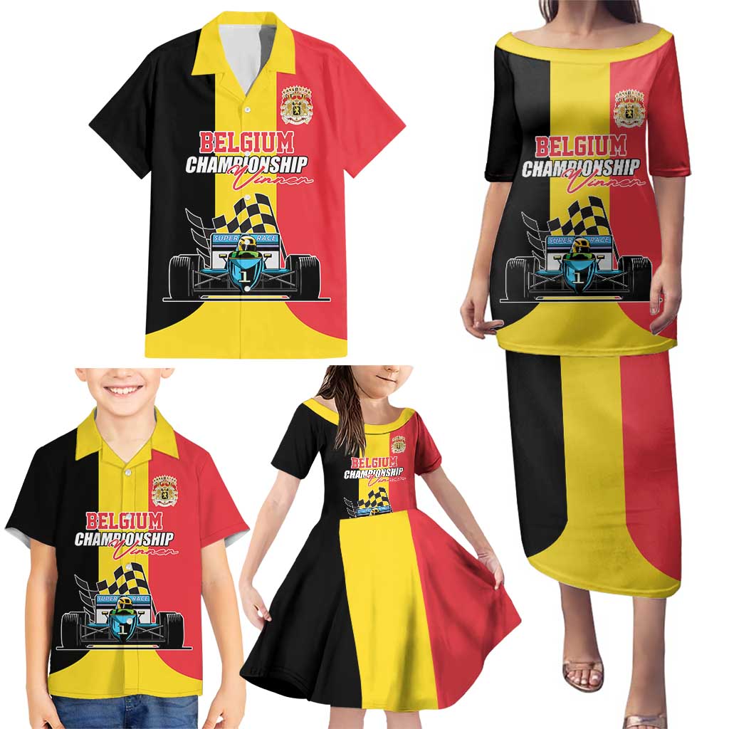 Custom Belgium Formula One Family Matching Puletasi and Hawaiian Shirt Motorsport with Flag F1 World Championship