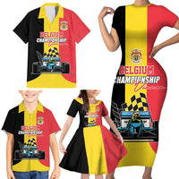 Custom Belgium Formula One Family Matching Short Sleeve Bodycon Dress and Hawaiian Shirt Motorsport with Flag F1 World Championship
