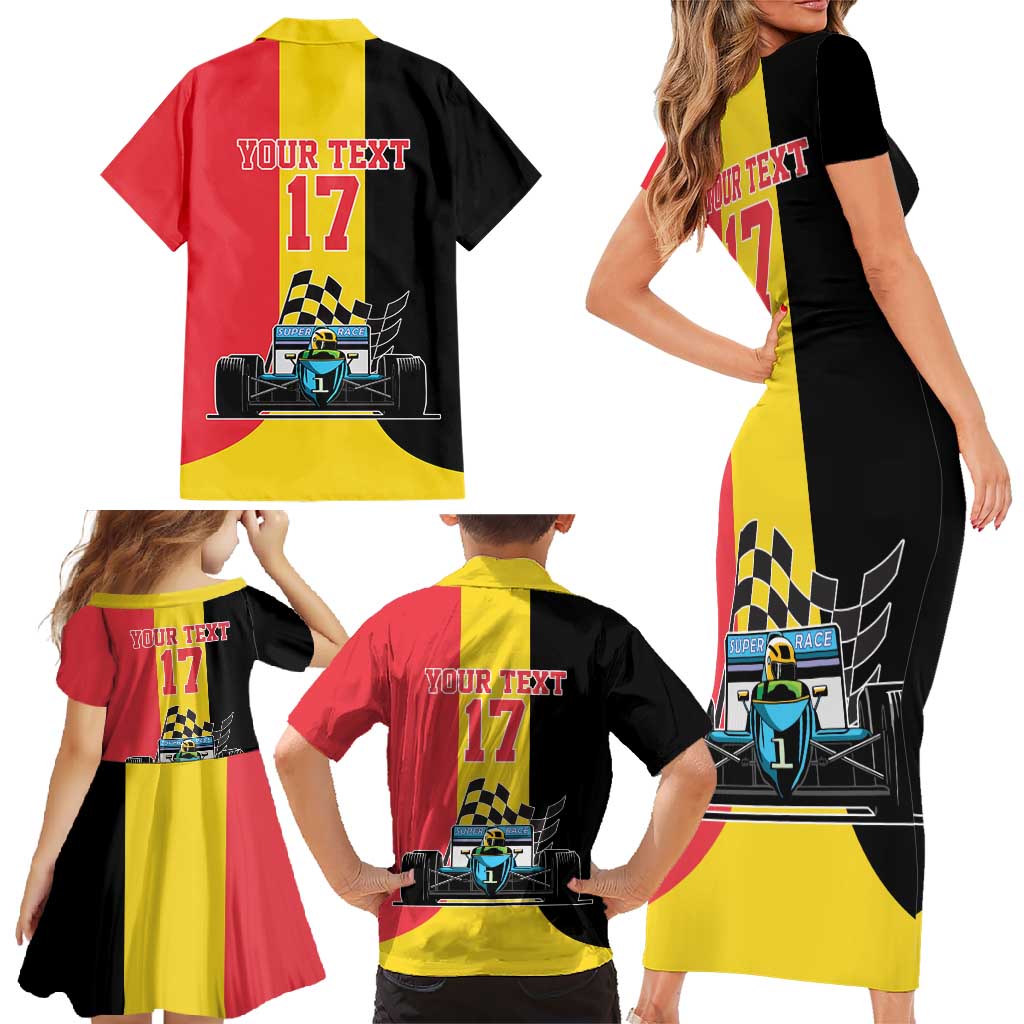 Custom Belgium Formula One Family Matching Short Sleeve Bodycon Dress and Hawaiian Shirt Motorsport with Flag F1 World Championship