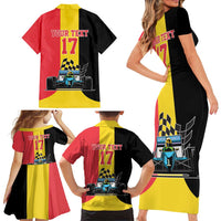 Custom Belgium Formula One Family Matching Short Sleeve Bodycon Dress and Hawaiian Shirt Motorsport with Flag F1 World Championship