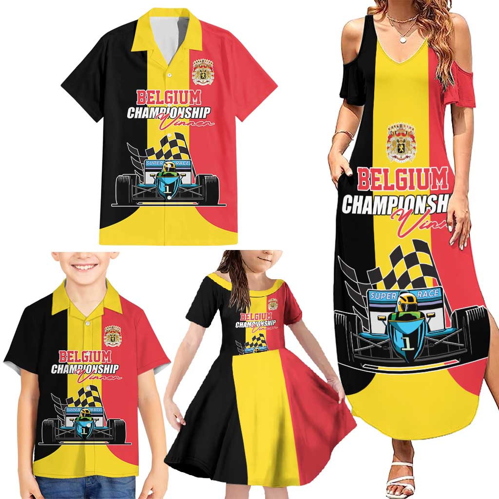 Custom Belgium Formula One Family Matching Summer Maxi Dress and Hawaiian Shirt Motorsport with Flag F1 World Championship