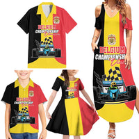 Custom Belgium Formula One Family Matching Summer Maxi Dress and Hawaiian Shirt Motorsport with Flag F1 World Championship