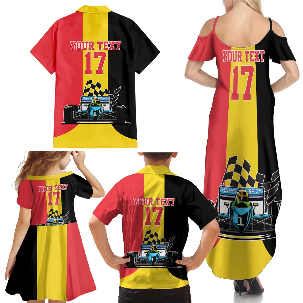 Custom Belgium Formula One Family Matching Summer Maxi Dress and Hawaiian Shirt Motorsport with Flag F1 World Championship