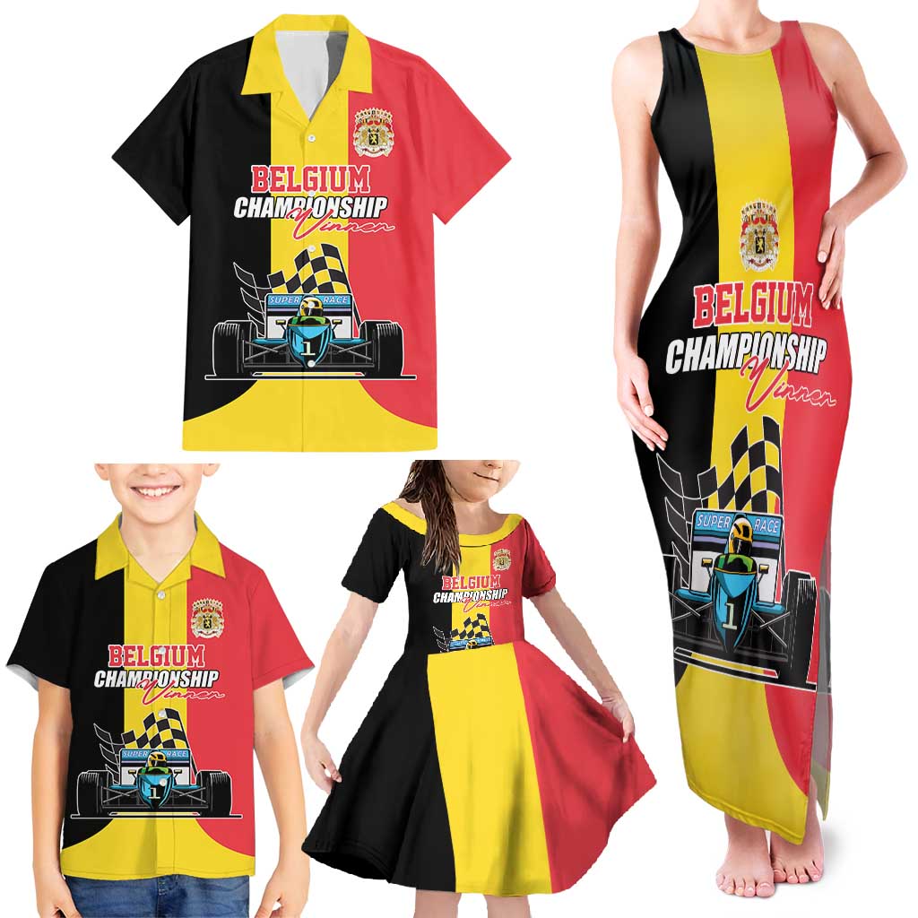 Custom Belgium Formula One Family Matching Tank Maxi Dress and Hawaiian Shirt Motorsport with Flag F1 World Championship