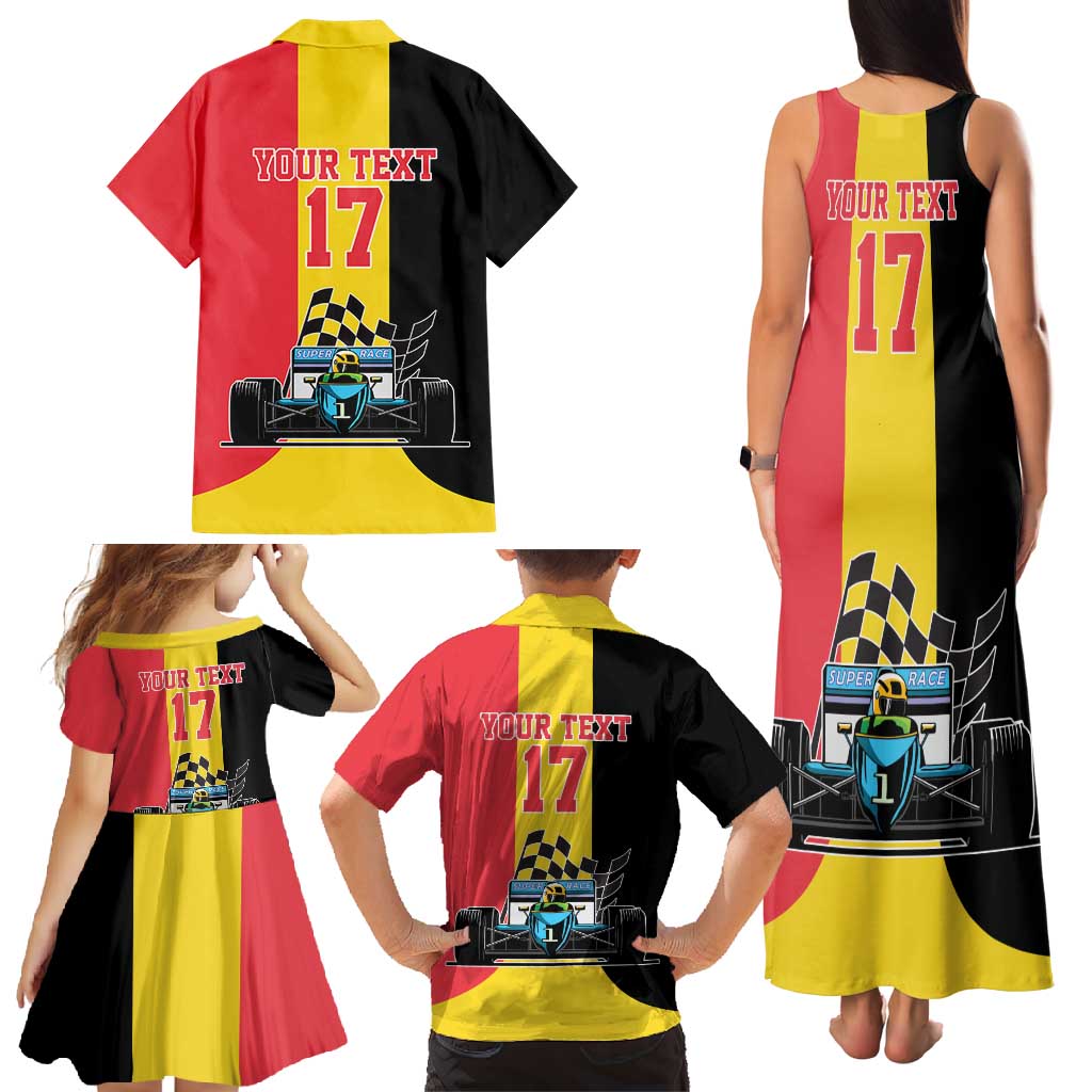 Custom Belgium Formula One Family Matching Tank Maxi Dress and Hawaiian Shirt Motorsport with Flag F1 World Championship
