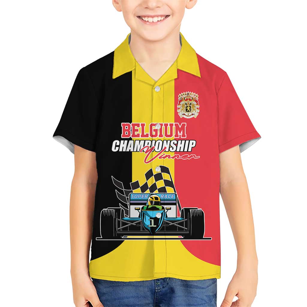 Custom Belgium Formula One Kid Hawaiian Shirt Motorsport with Flag F1 World Championship