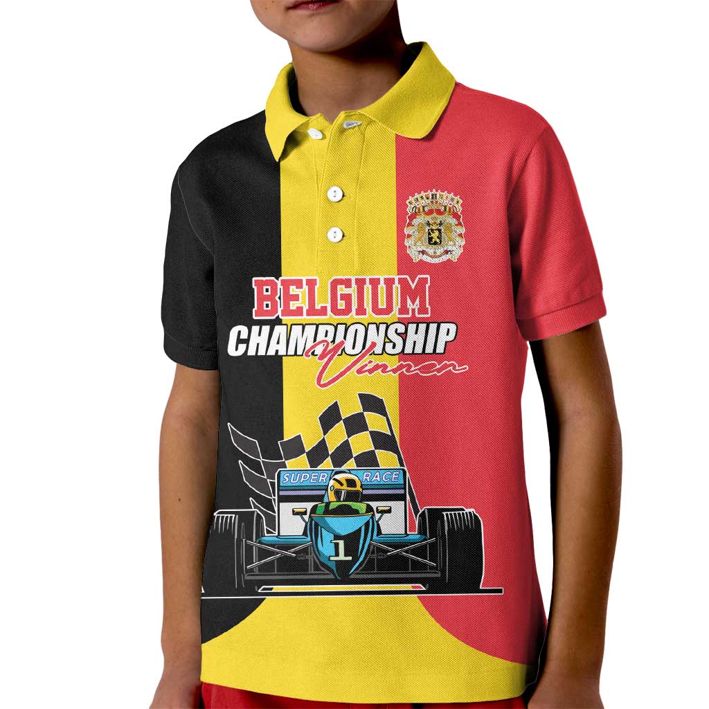 Custom Belgium Formula One Kid Polo Shirt Motorsport with Flag F1 World Championship