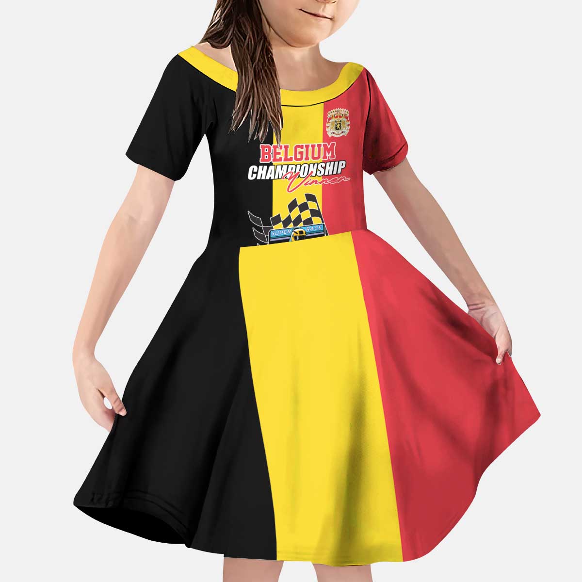 Custom Belgium Formula One Kid Short Sleeve Dress Motorsport with Flag F1 World Championship