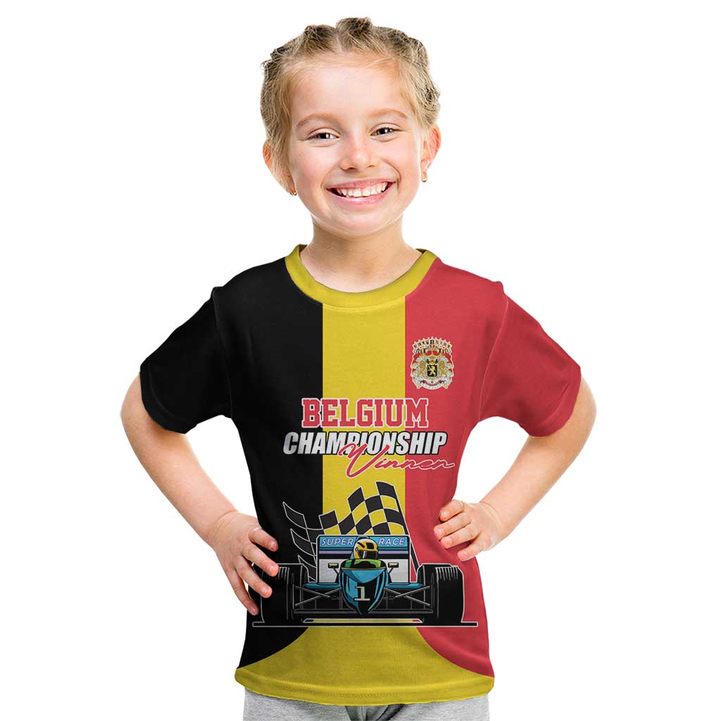 Custom Belgium Formula One Kid T Shirt Motorsport with Flag F1 World Championship