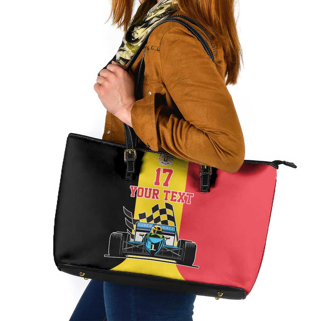 Custom Belgium Formula One Leather Tote Bag Motorsport with Flag F1 World Championship