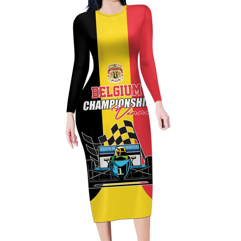 Custom Belgium Formula One Long Sleeve Bodycon Dress Motorsport with Flag F1 World Championship