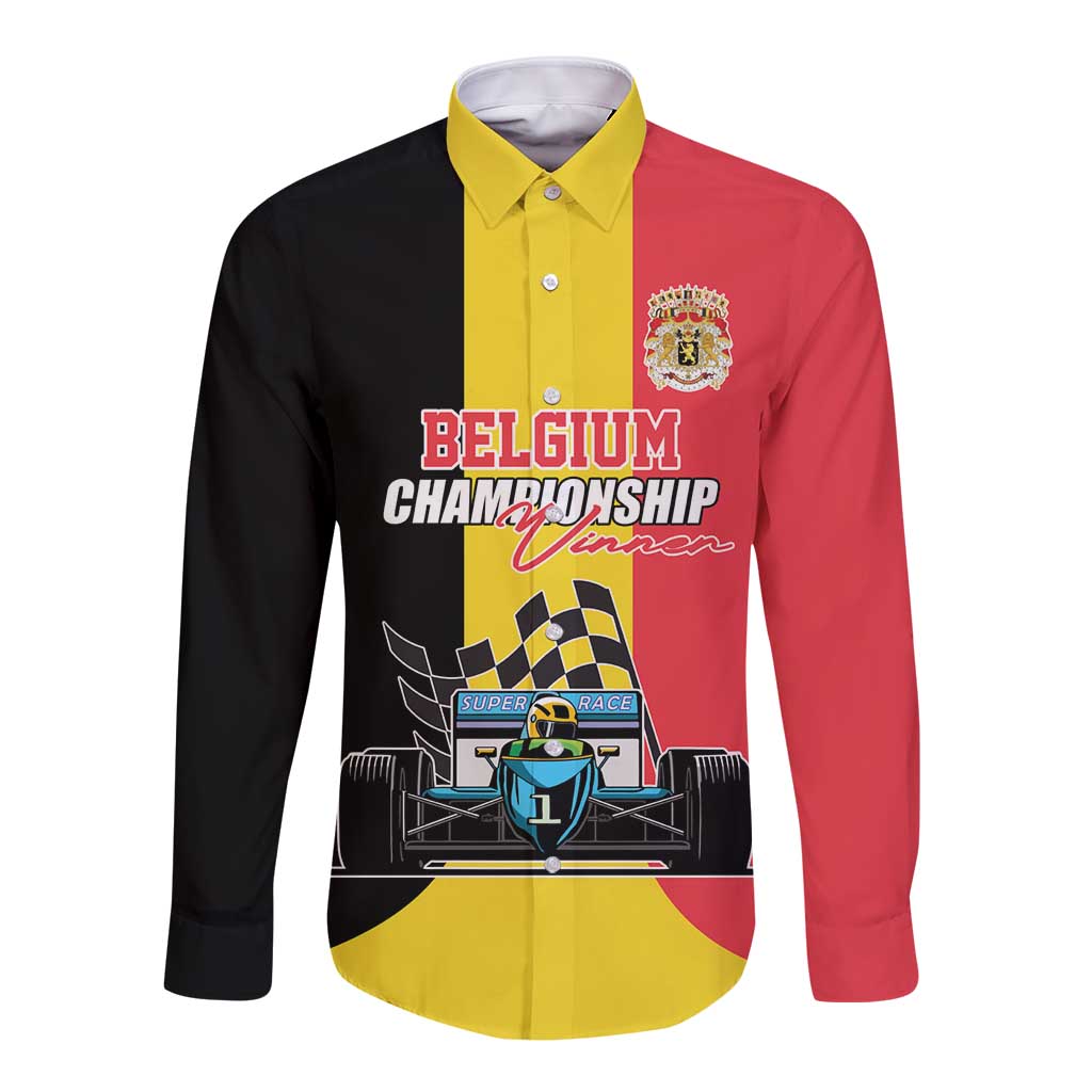 Custom Belgium Formula One Long Sleeve Button Shirt Motorsport with Flag F1 World Championship