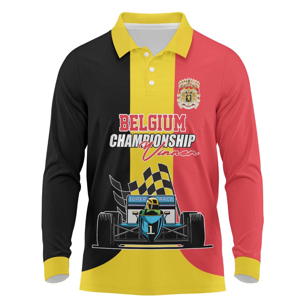 Custom Belgium Formula One Long Sleeve Polo Shirt Motorsport with Flag F1 World Championship