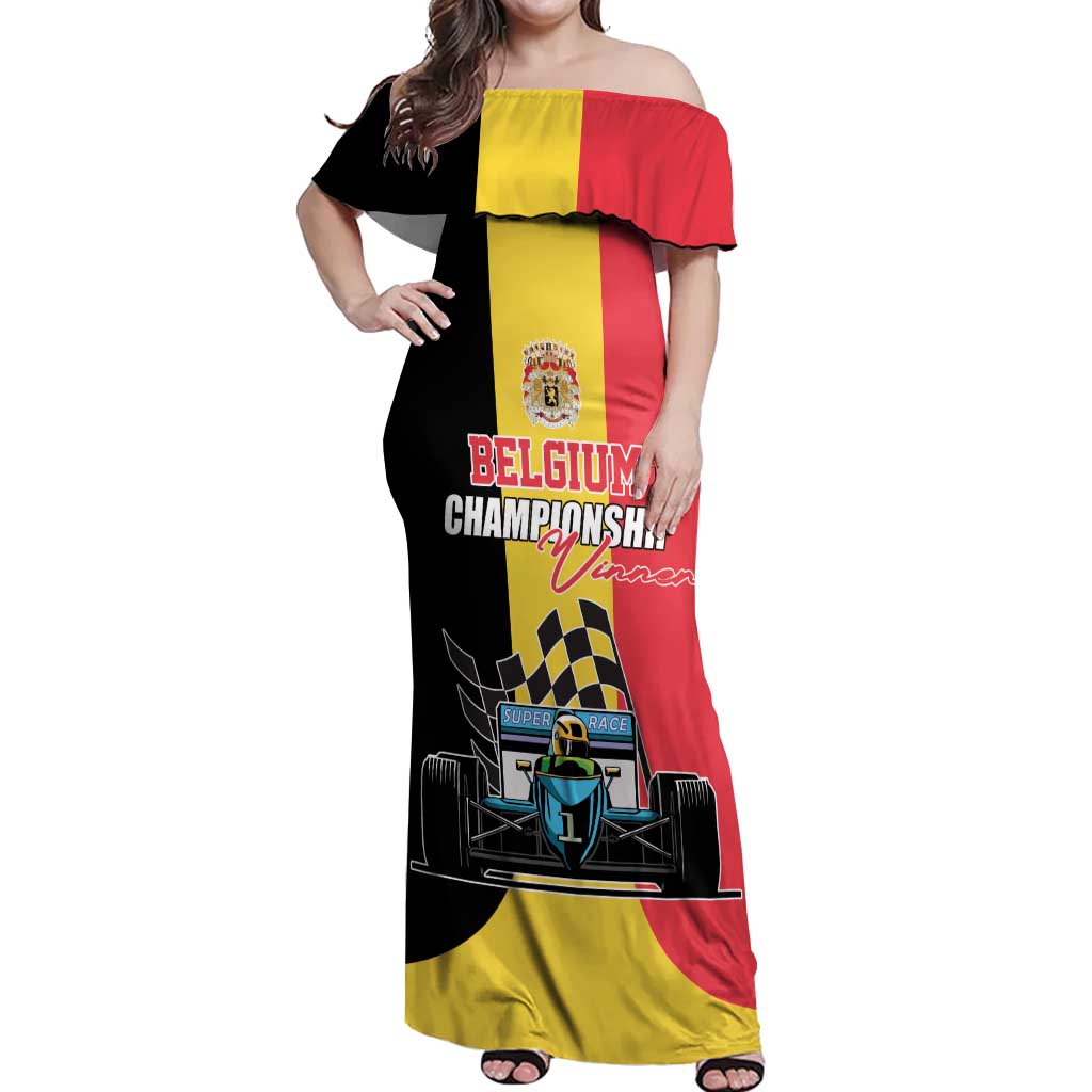Custom Belgium Formula One Off Shoulder Maxi Dress Motorsport with Flag F1 World Championship